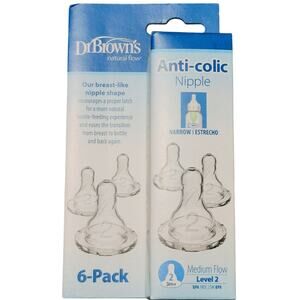 Dr. Browns Natural Flow Anti Colic Narrow Nipple 6 Pack Medium Flow Level 2